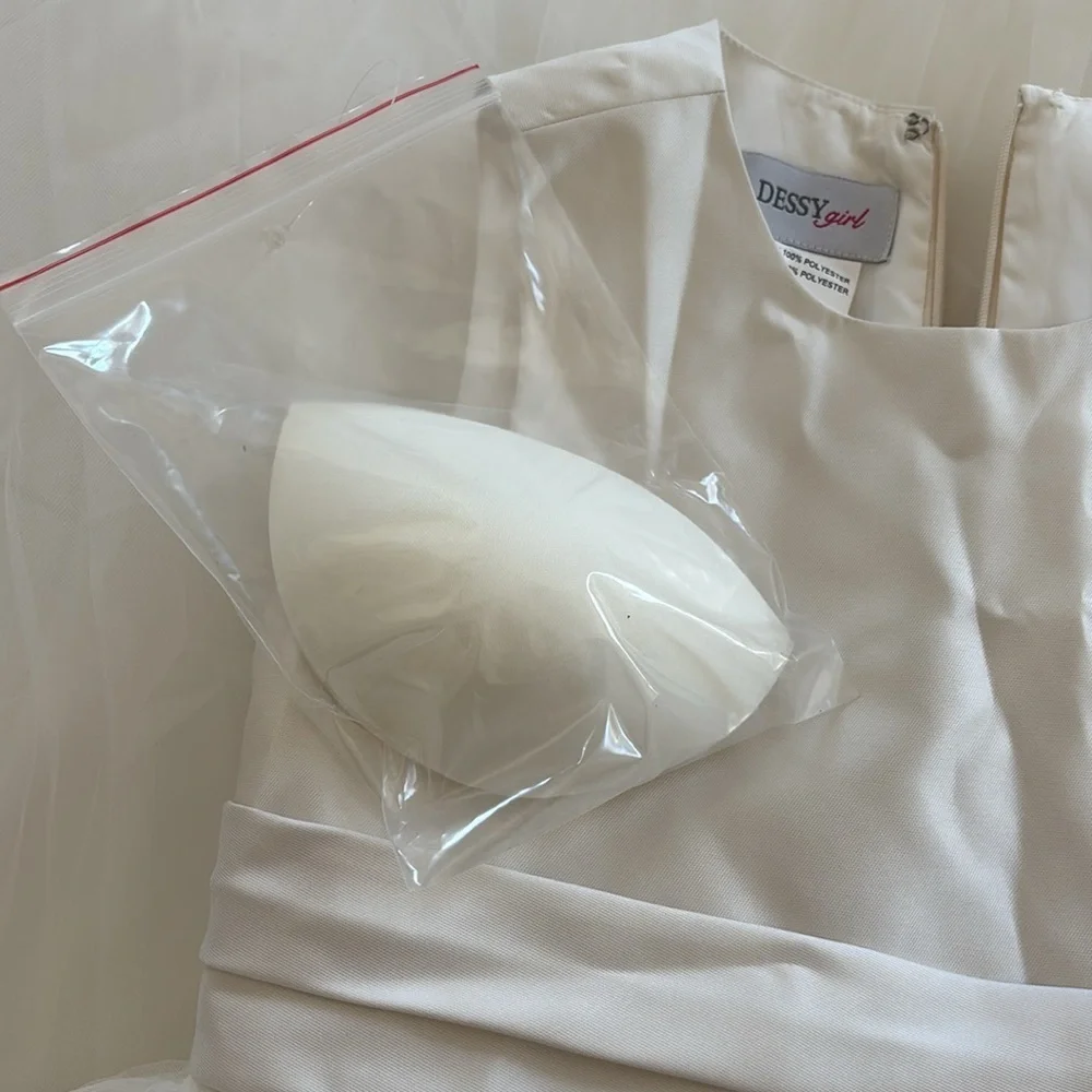 NWT Dessy Girl ivory flower girl dress size 14 satin tulle sash bow